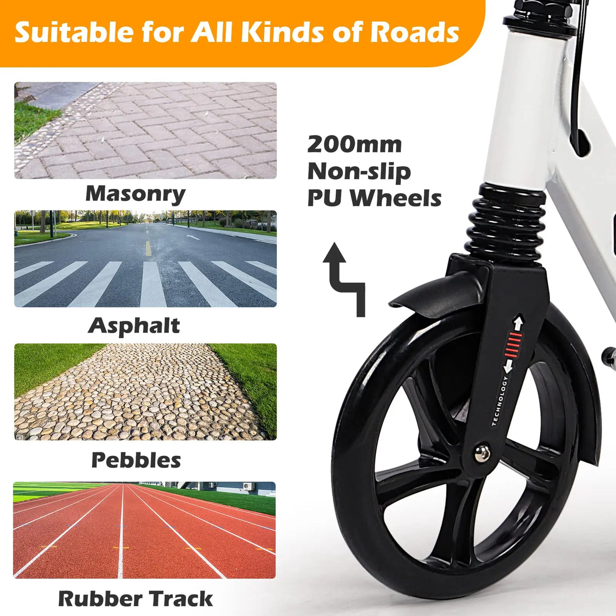 Folding Kick Scooter for Teens and Adults with 200mm Wheels, Disc Brake and Carry Strap