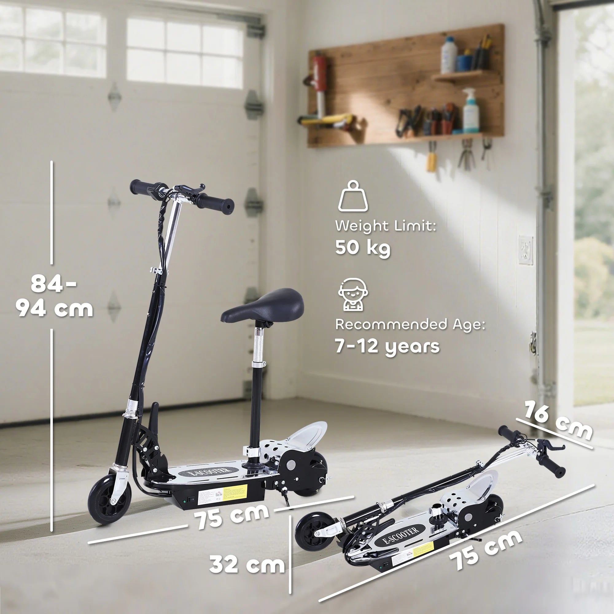 Foldable Electric Scooter with Seat Adjustable Kids Powered Ride On Scooter