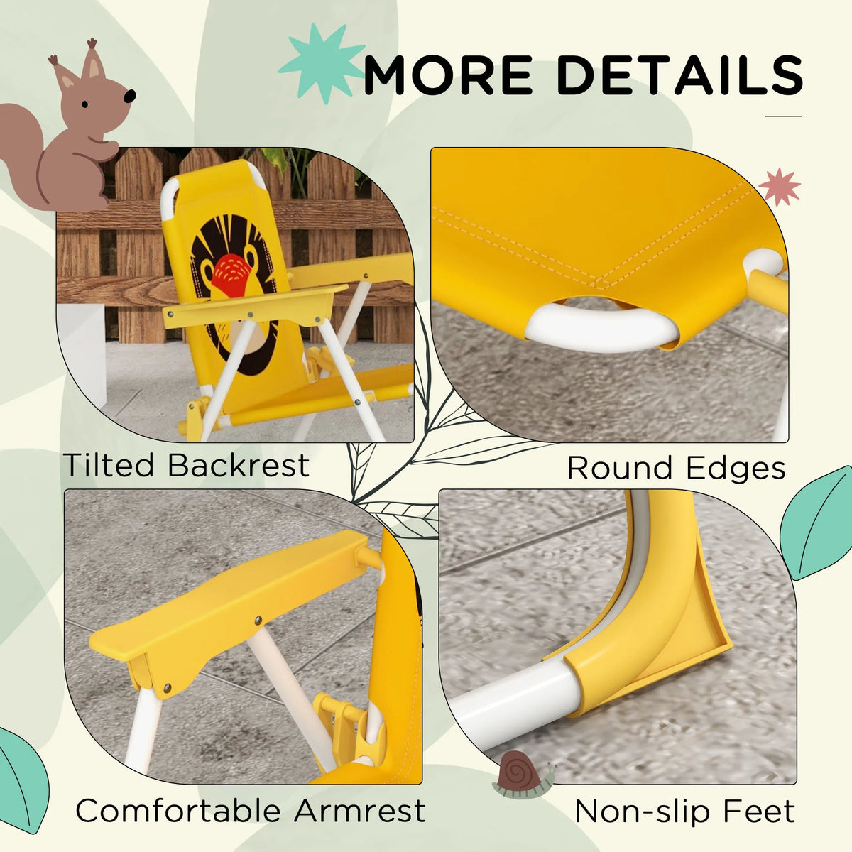 Kids Bistro Table and Chair Set Lion Theme with Adjustable Parasol 86-122cm Folding Chairs with Safety Locks