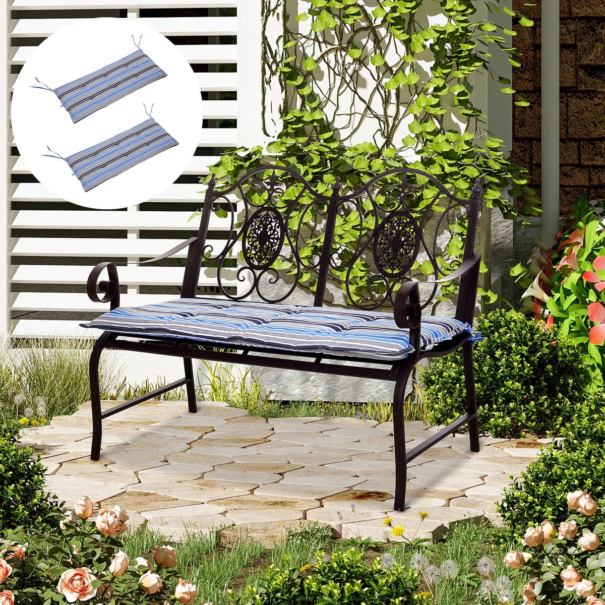2 Pieces Replacement Cushions for Garden Bench with Stripes, Blue