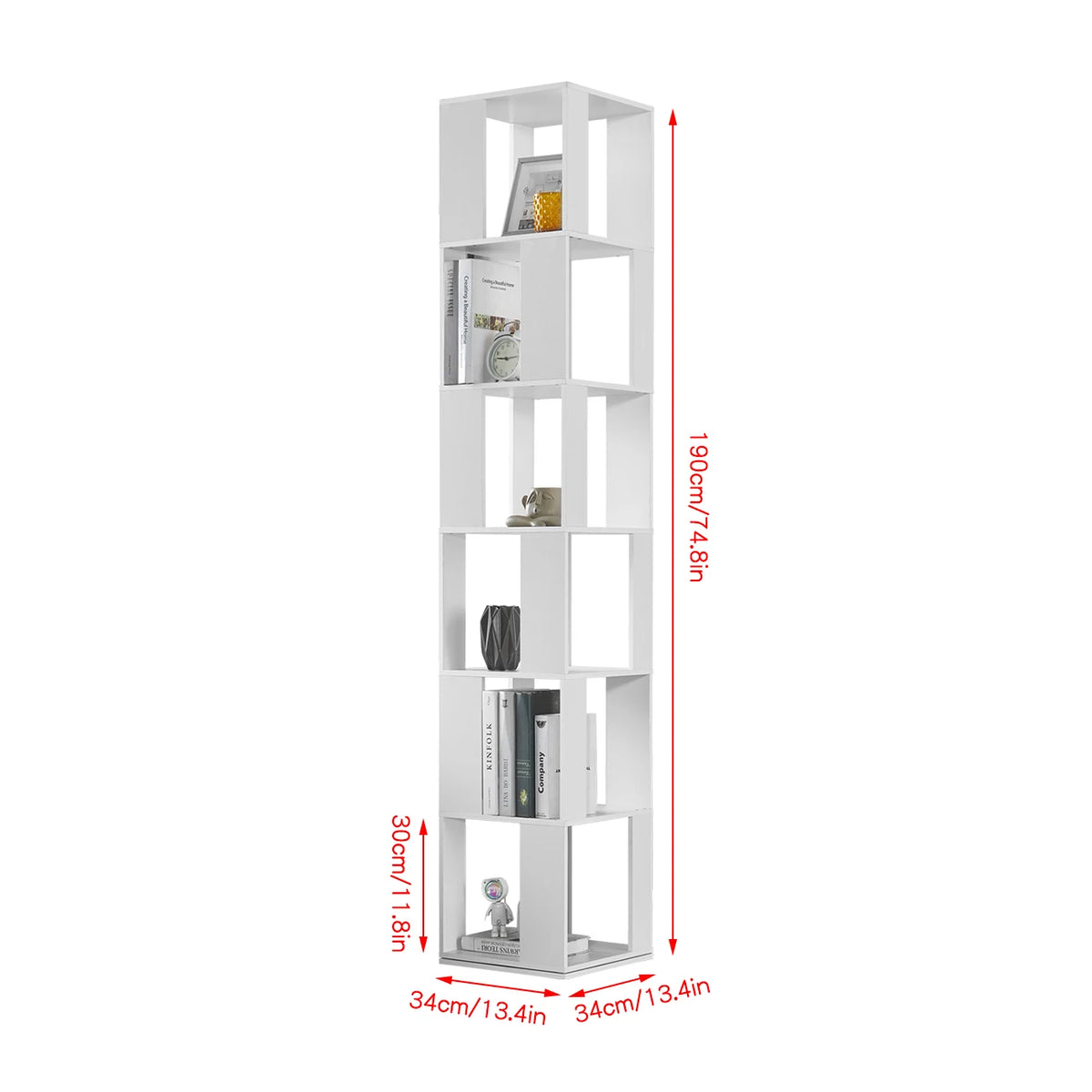 190cm Rotatable 6-Tier Slim Bookcase Corner Shelf | Freestanding Wooden Display Cabinet for Living Room Bedroom
