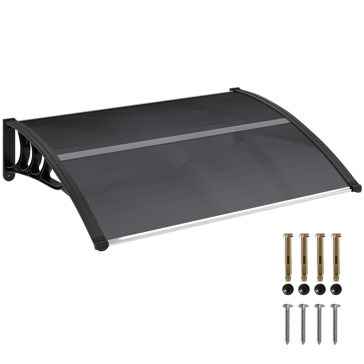 Door Canopy Awning with Polycarbonate Cover, Black, 100 x 75cm
