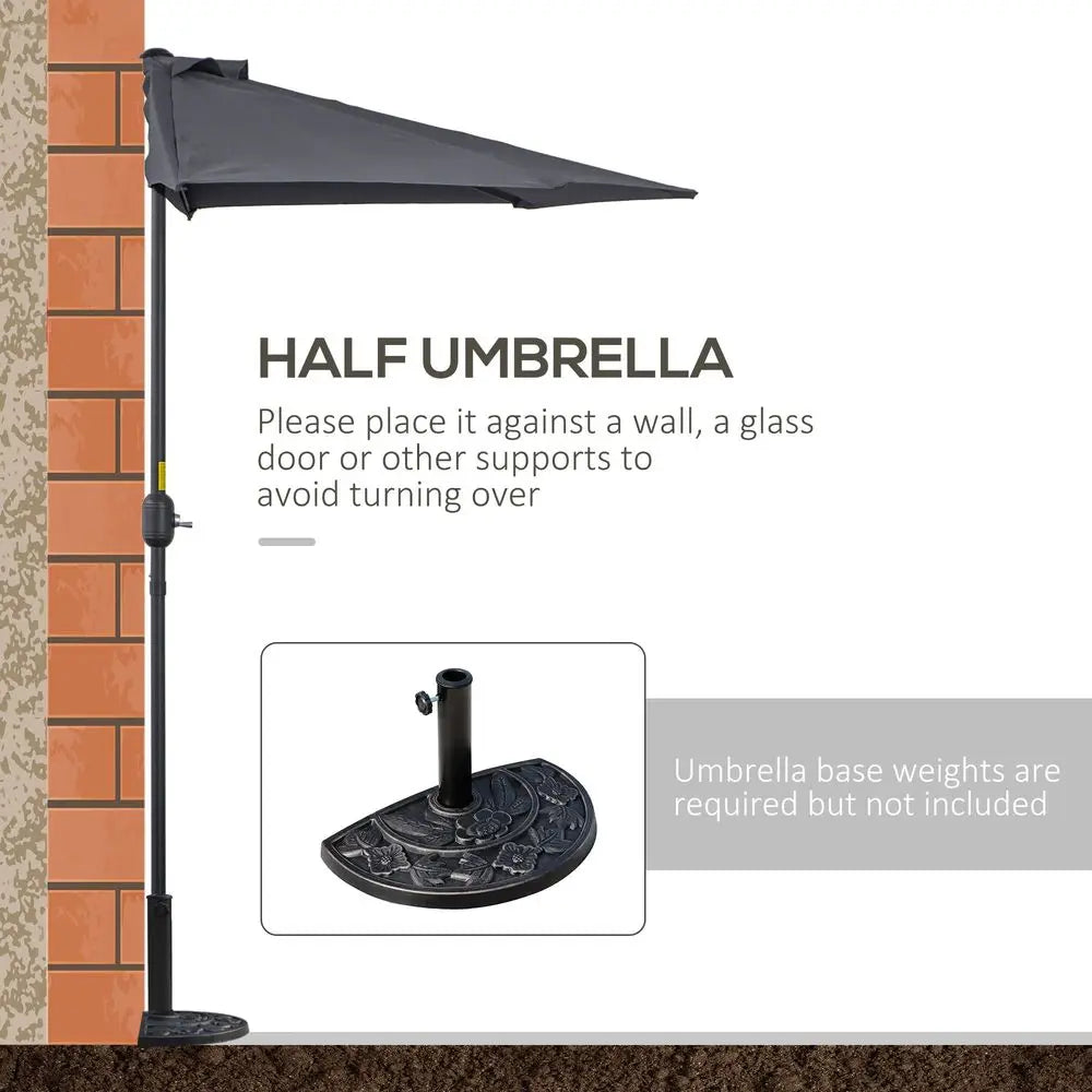 3m Half Parasol, Semi Round Umbrella with Metal Frame, Crank Handle for Balcony, Garden