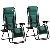 Set of 2 Zero Gravity Folding Recliner Chairs with Cup Holder Tray and Removable Headrest Cushion