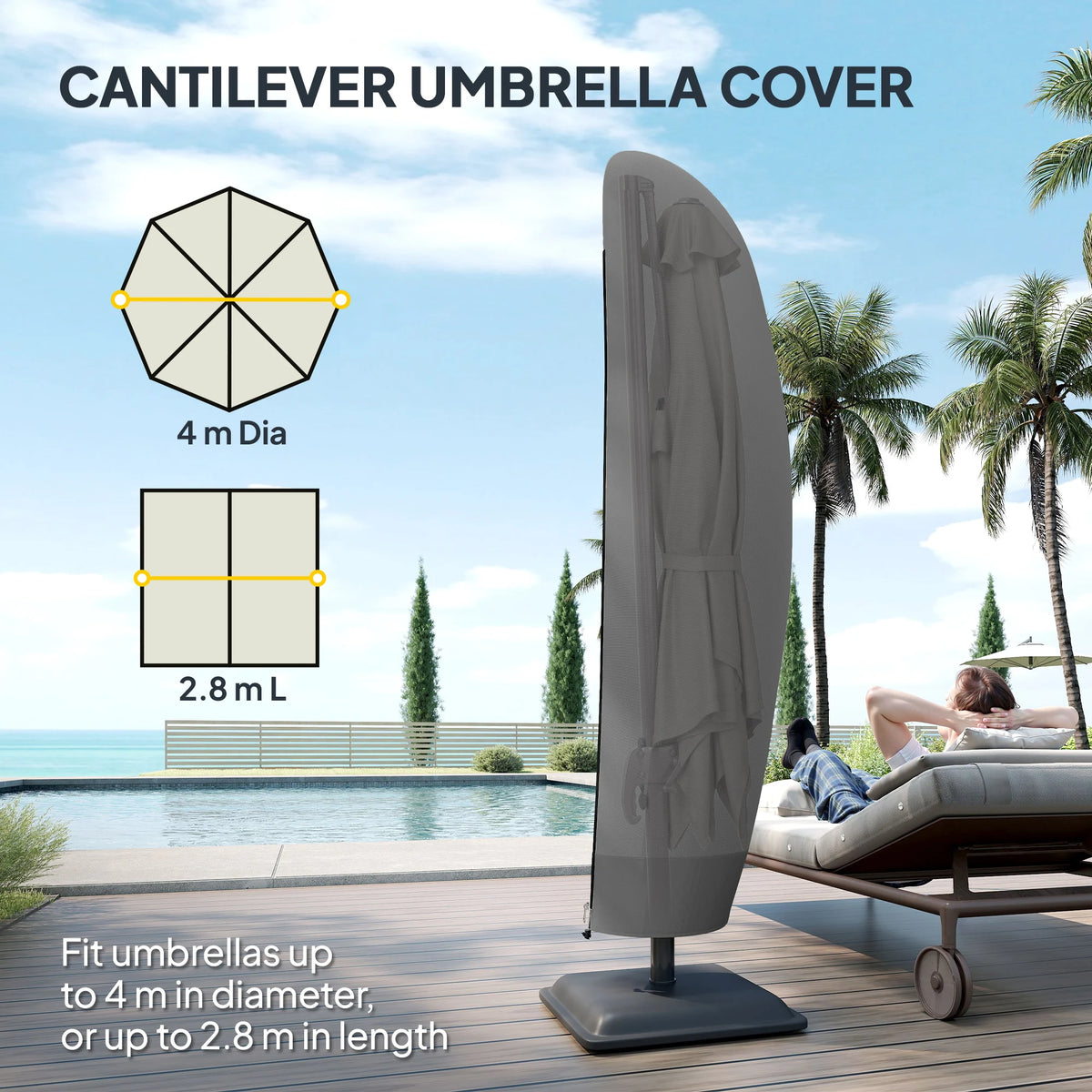 Cantilever Parasol Cover, Banana Umbrella Protector with Zipper, Black