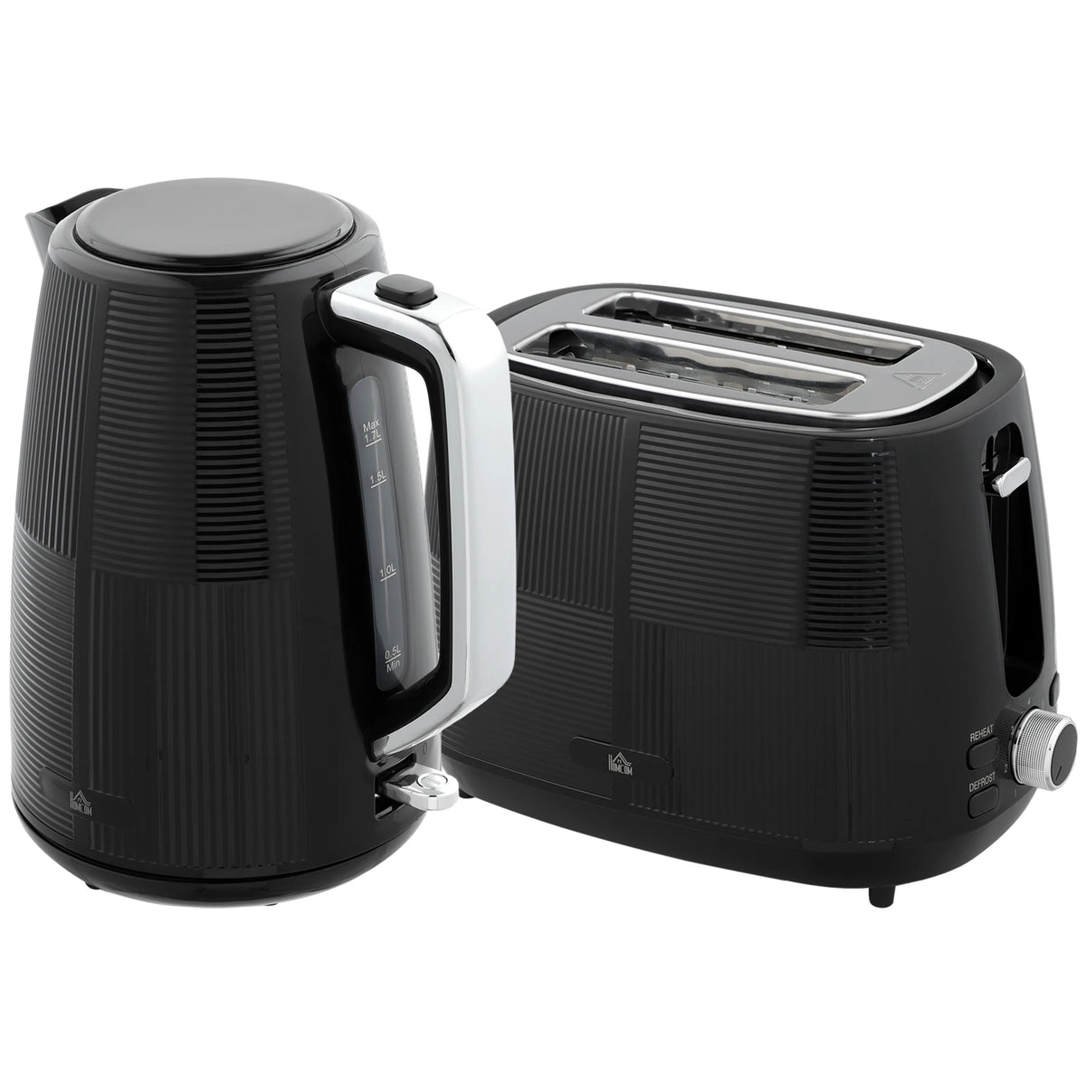 1.7L Fast Boil Kettle and 2 Slice Toaster Set with 7 Level Browning, Black