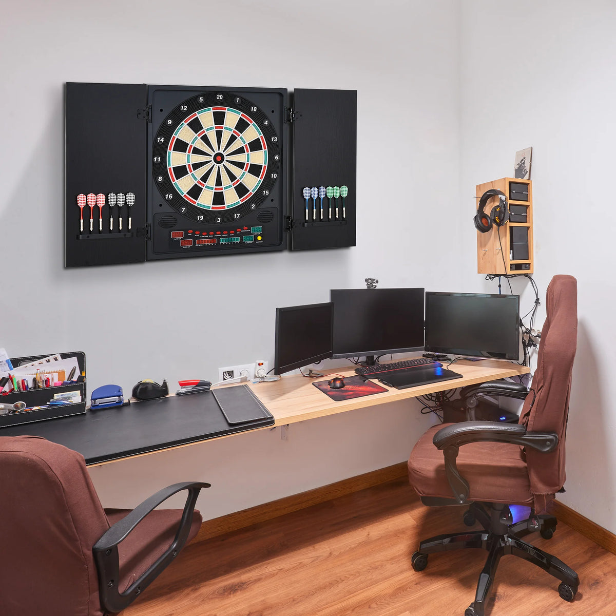 Electronic Dartboard, 27 Games, 202 Variations, LED, 12 Soft Tip Darts, Cabinet