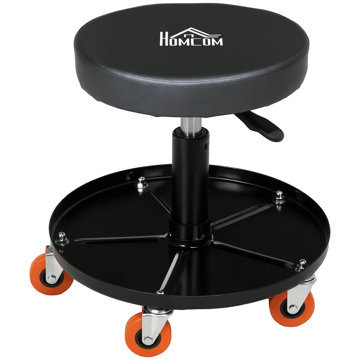 Rolling Mechanic Stool with Adjustable Height and Tool Tray, Black
