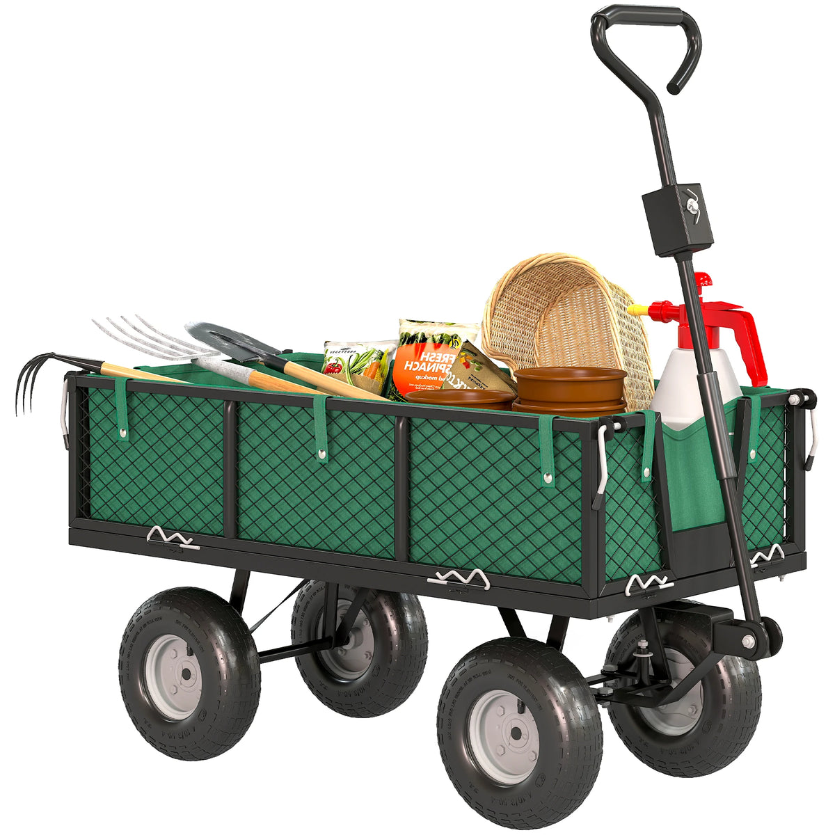 Heavy Duty Garden Trolley with Removable Liner and Removable Sides, 300kg, Green