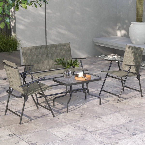 4-Piece Folding Garden Furniture Set with Loveseat, 2 Armchairs and Glass Table, Dark Grey