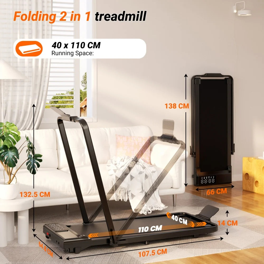 3 in 1 Foldable Treadmill 3.0HP 300lbs Capacity Touch Screen Bluetooth Walking Pad for Home Office