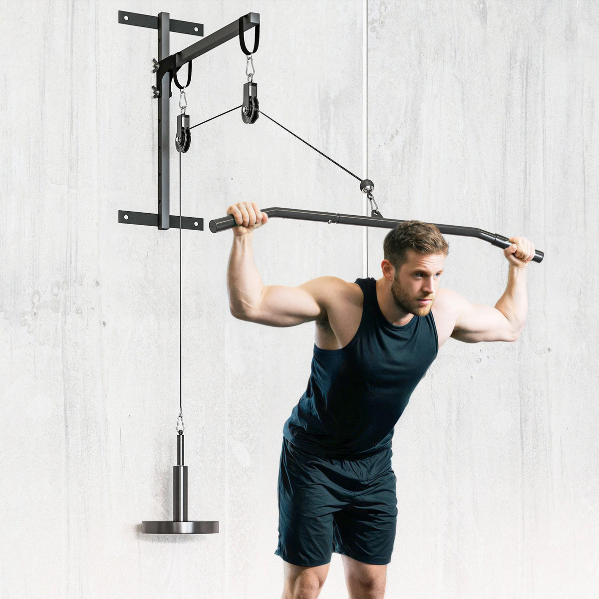 Cable Pulley System for Home Gym with Lat Pull-Down Bar and Handles, 100kg