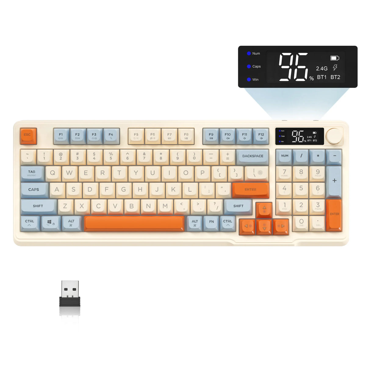 Wireless Gaming Keyboard with Display Screen & Knob – 94 Keys, Bluetooth & 2.4GHz, Quiet Membrane