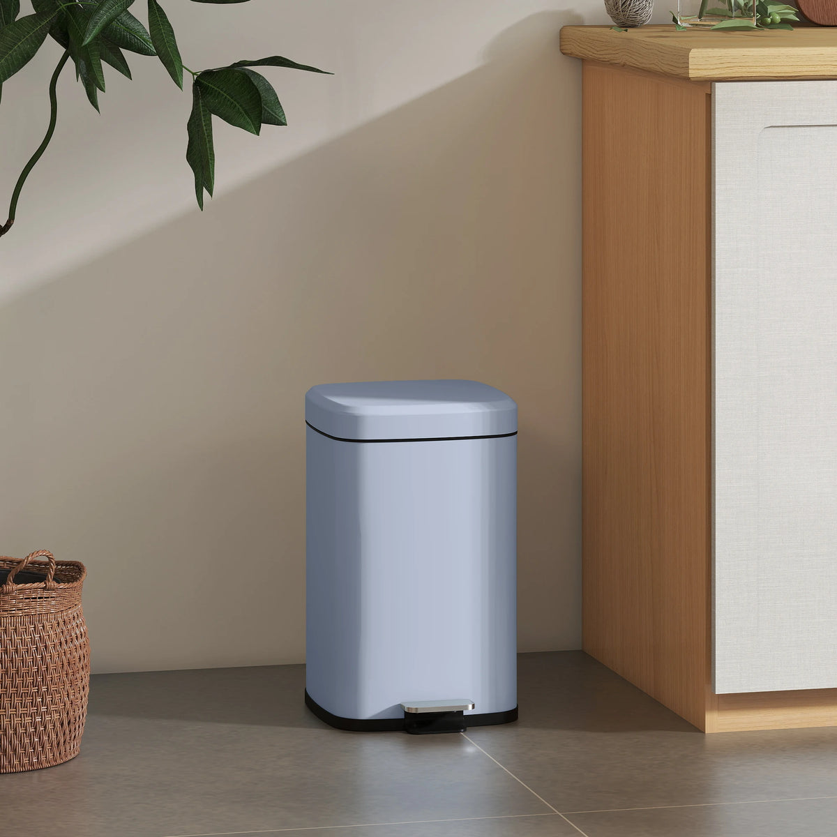 20L Kitchen Pedal Bin, Metal Rubbish Bin with Soft-close Lid, Light Blue