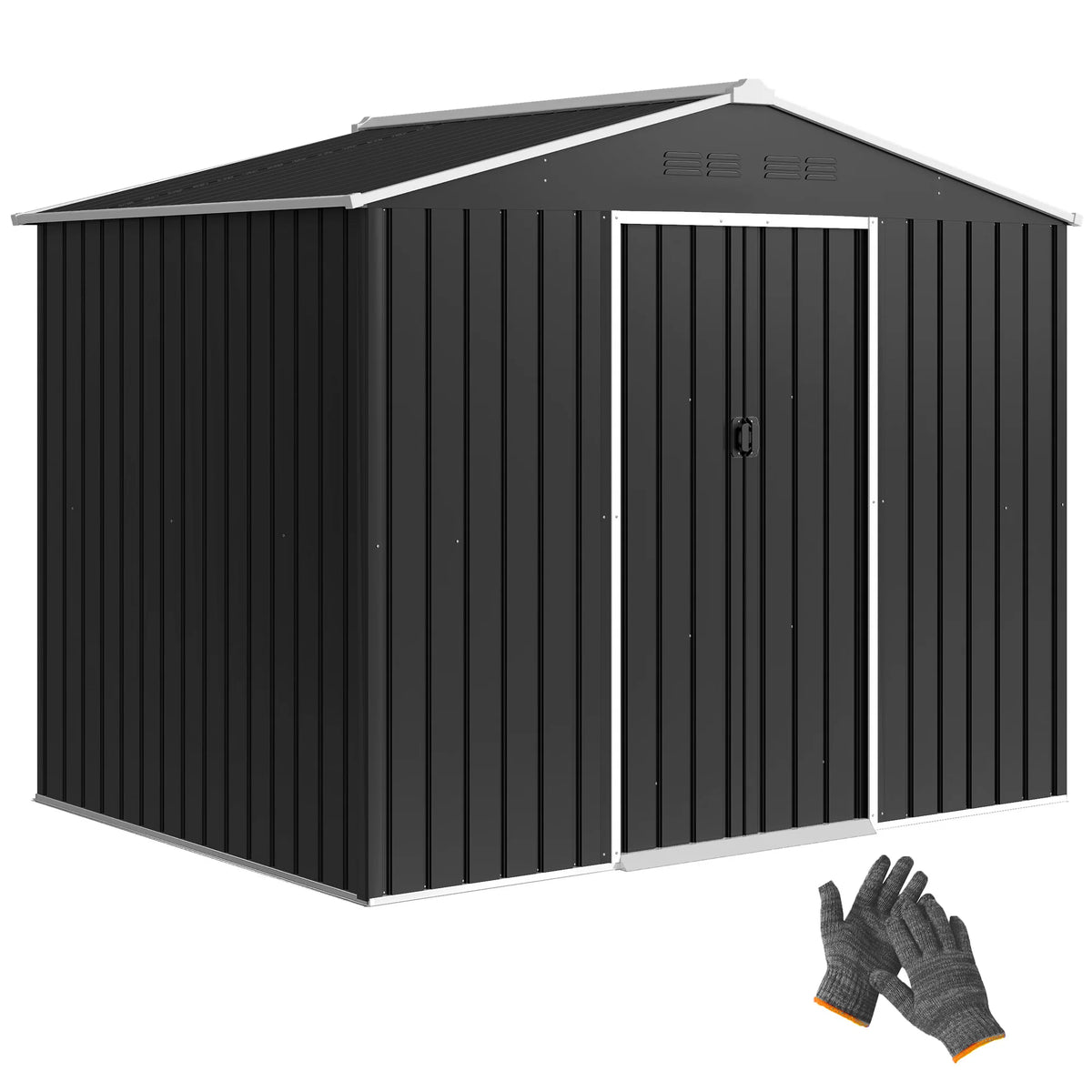 8 x 6ft Metal Garden Shed with Lockable Double Sliding Doors and Vents