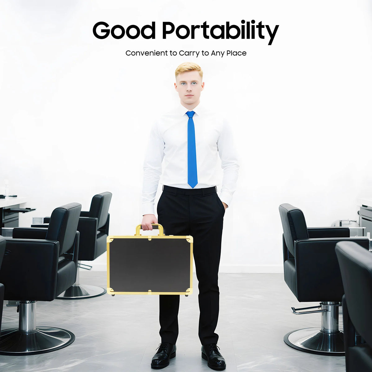 Large Makeup Case 40x16.5x27.5cm with 2 Combination Locks Fireproof Board and Metal 20kg Capacity Gold