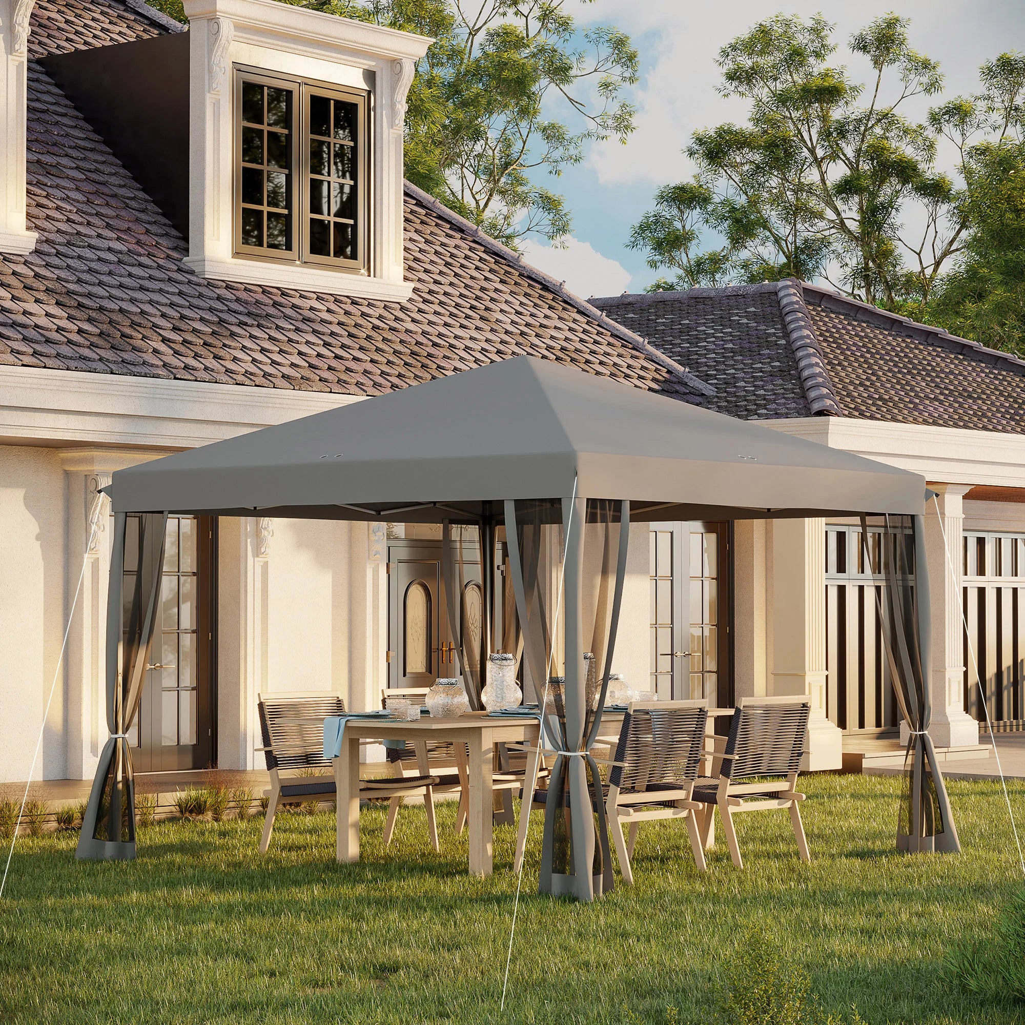 3 x 3m Pop-Up Garden Gazebo with 420D Canopy, Removable Mesh Sidewalls, Ground Stakes and Carry Bag