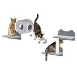 4 Piece Cat Wall Furniture Set with Platforms Steps Cat House Scratching Posts Grey Wall Mounted