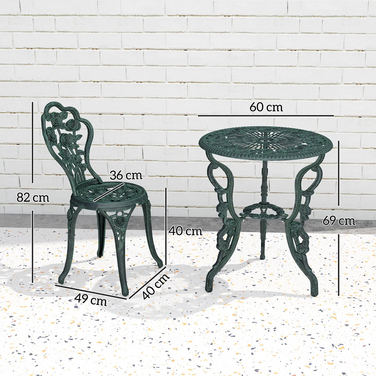 Cast Aluminium Outdoor Patio Garden Bistro Table & Chair Set, Green (3-Piece)