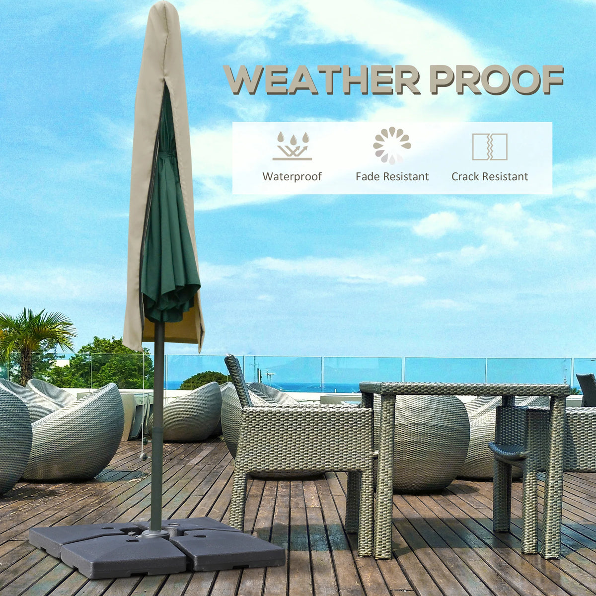 Garden Parasol Cover with Zip and Rod, Patio Umbrella Protector for 2–4m Parasols, Khaki