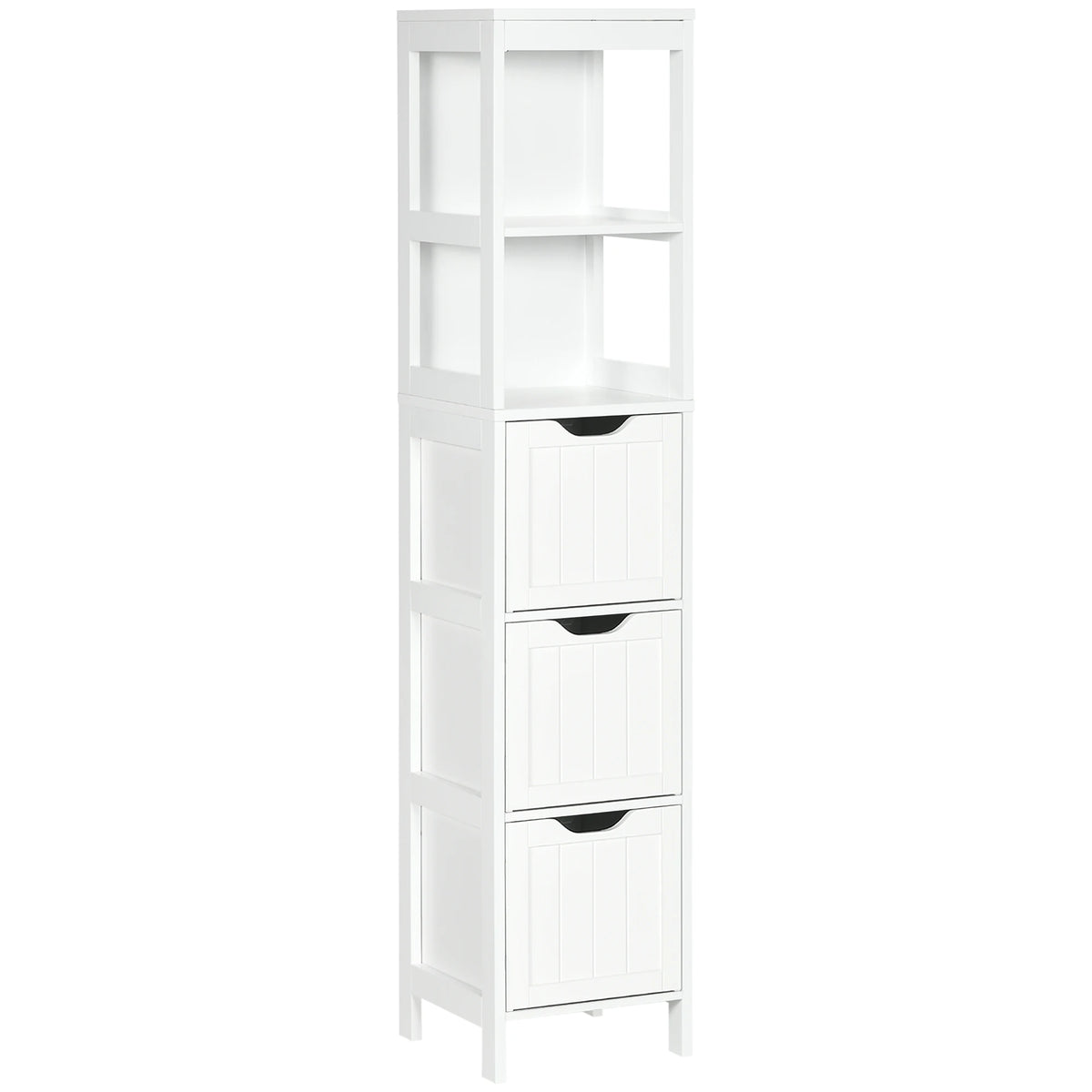 Tall Slim Bathroom Cabinet with 3 Drawers and 2 Open Shelves, White