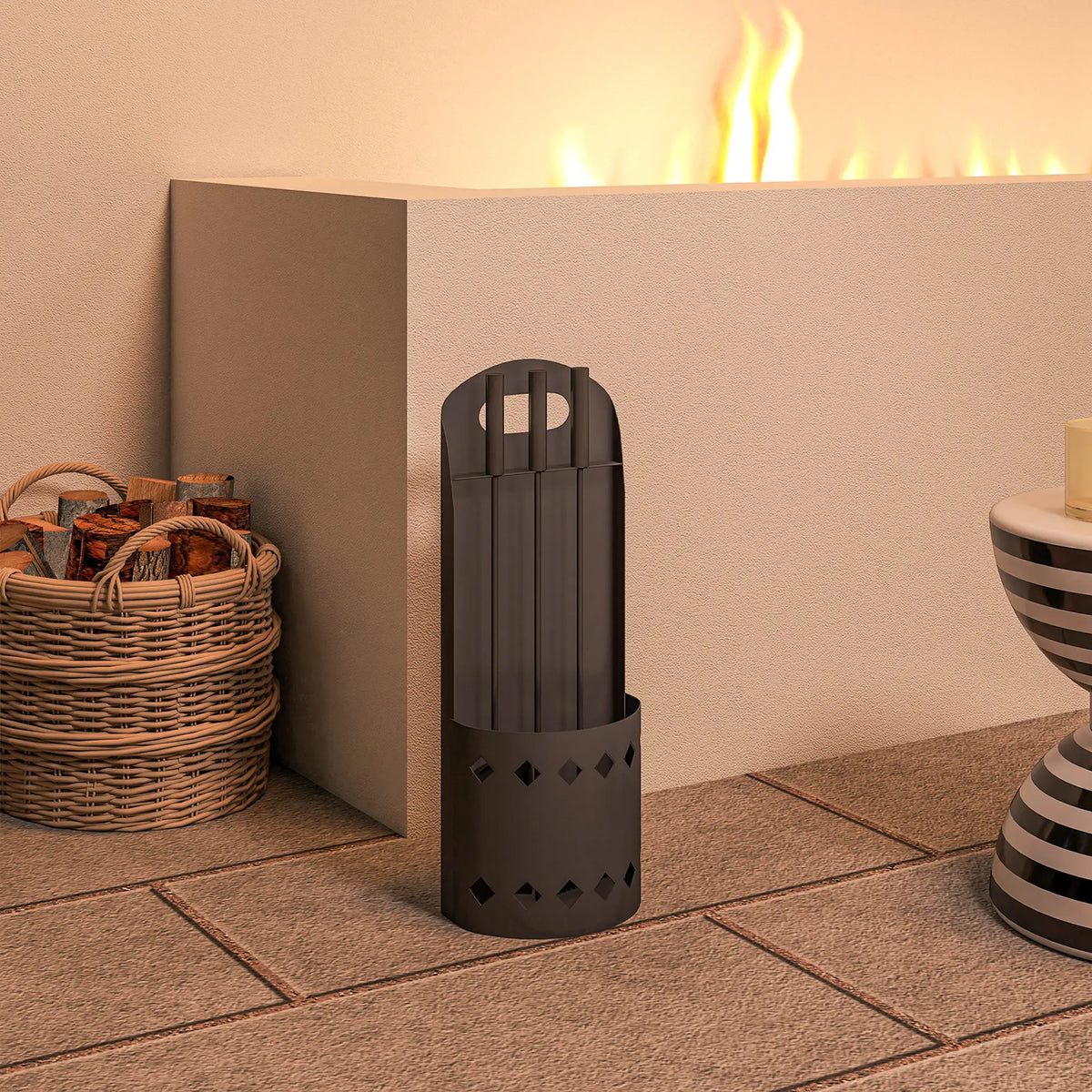 4 Pieces Fireplace Companion Set, Metal Fireplace Accessories, Black