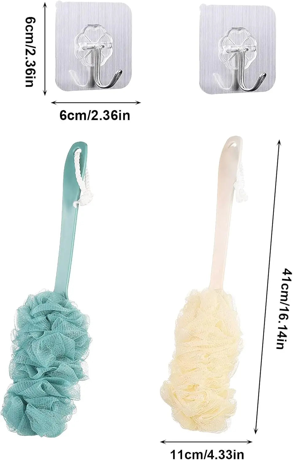 2 Pack Back Brush Loofah Long Handle Shower Body Scrubber Set