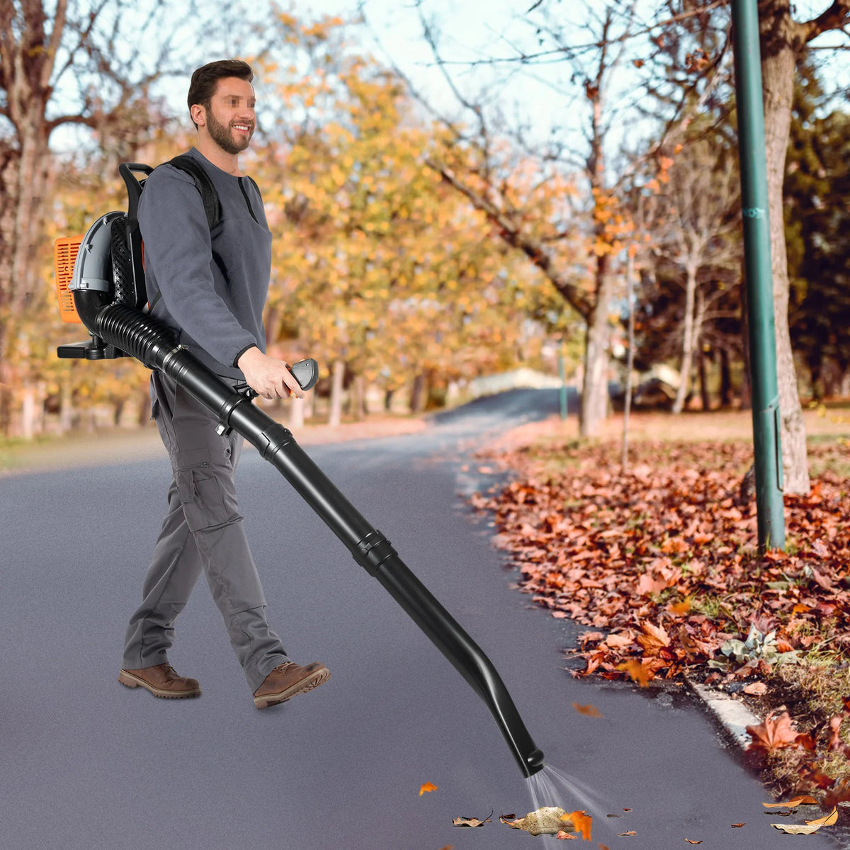 63cc 2-Stroke Petrol Backpack Leaf Blower, 2.7kW with Adjustable Speed