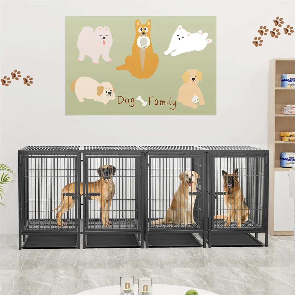 BORWART Heavy Duty Large Dog Crate 130.5x100x100cm Removable Divider Metal Cage for 2 Dogs 150kg