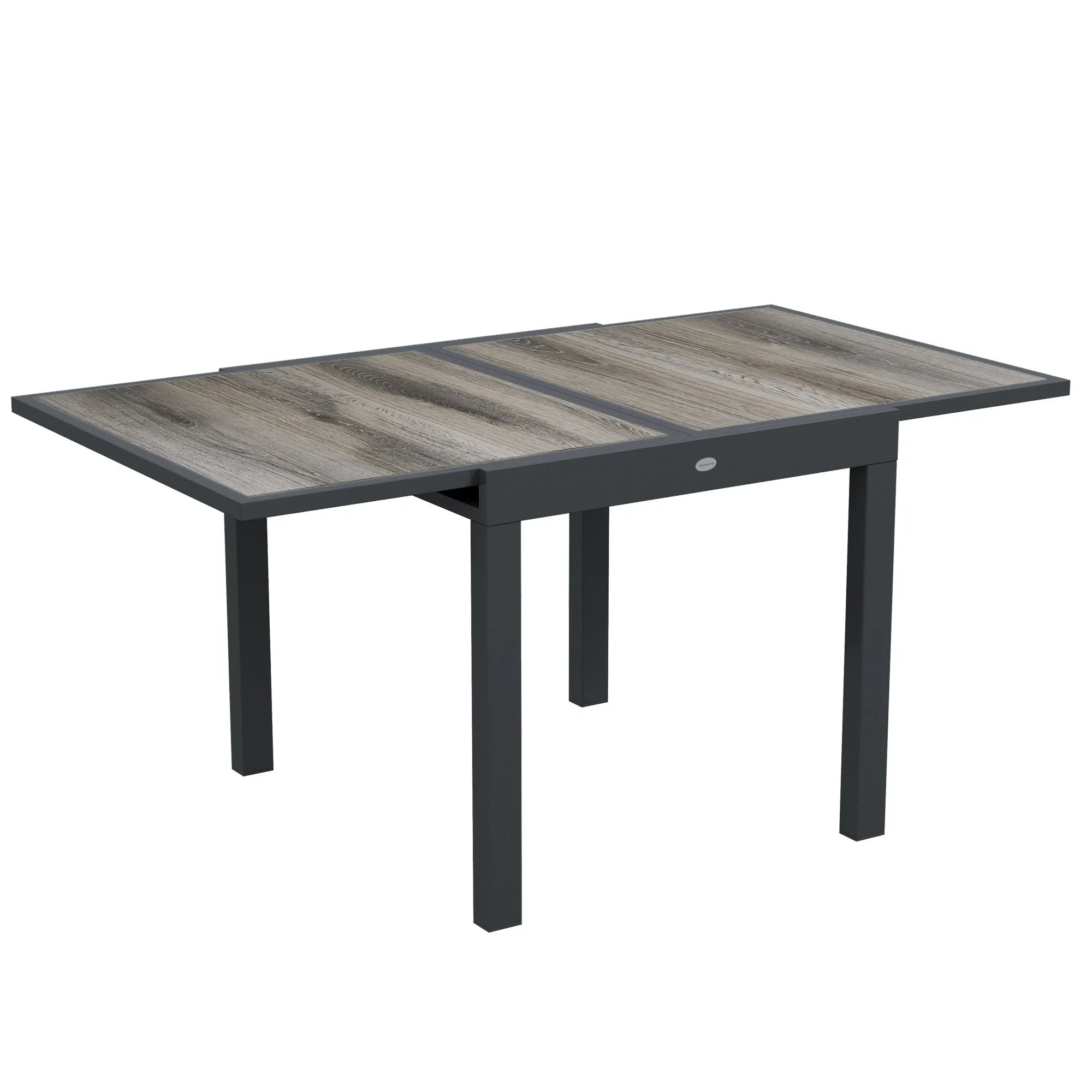 Extending Garden Dining Table 80-160cm Aluminium Frame Wood Effect Top Seats 6 Outdoor Patio Table Grey