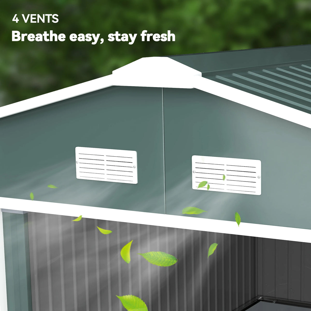 13 x 11ft Metal Garden Shed with Lockable Sliding Doors and Foundation Kit, Green