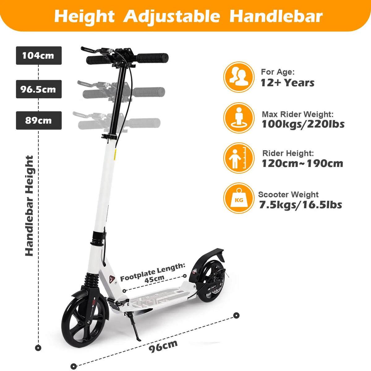 Folding Kick Scooter for Teens and Adults with 200mm Wheels, Disc Brake and Carry Strap