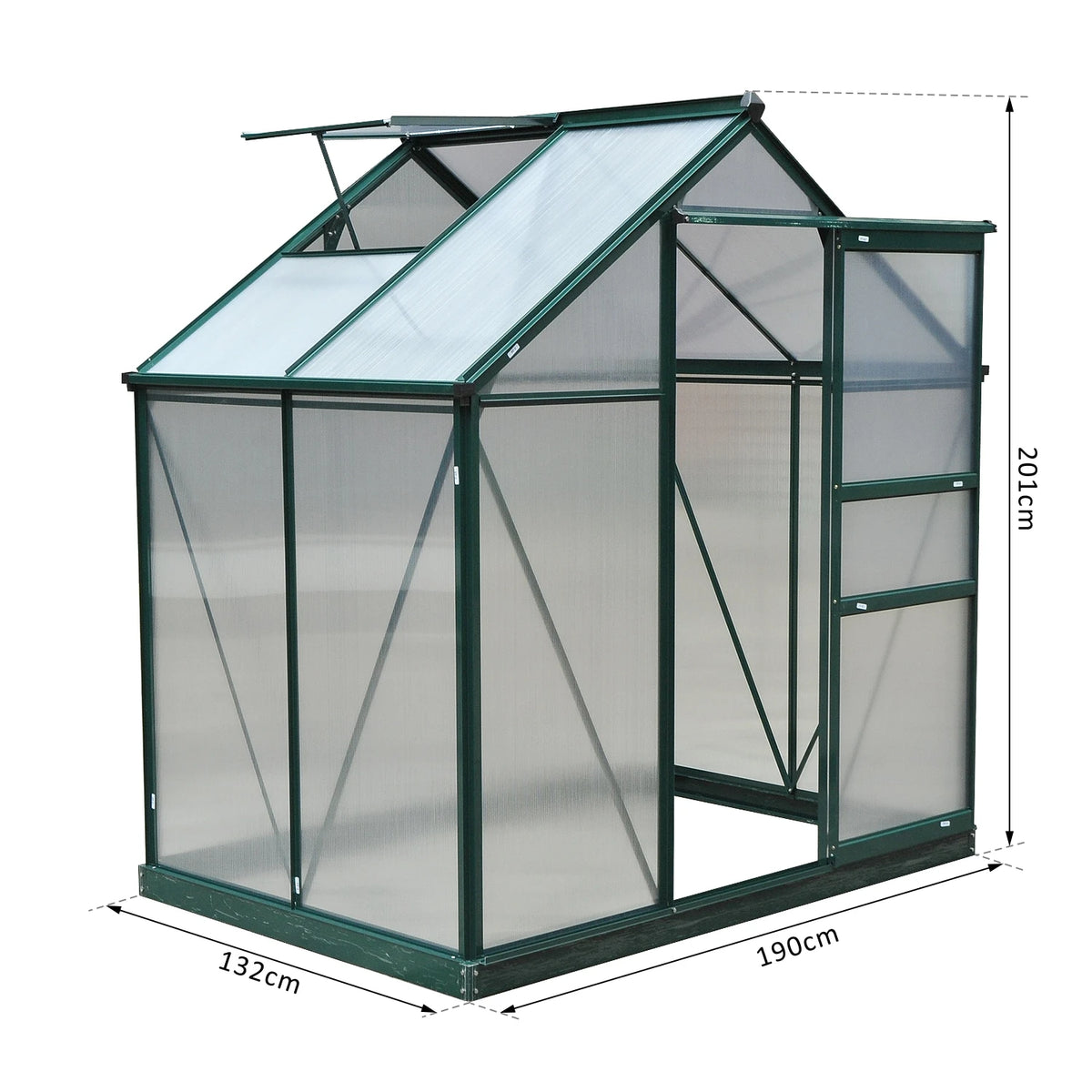 Polycarbonate Walk-In Garden Greenhouse Aluminium Frame Outdoor 190 x 132cm