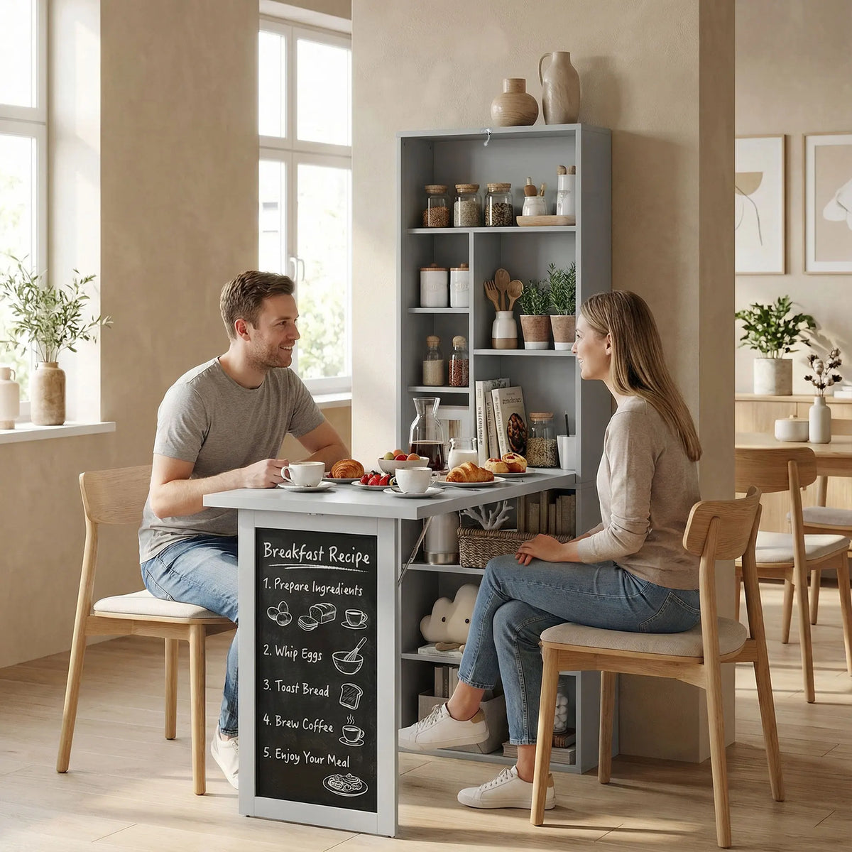 Fold-Out Convertible Desk with Bookshelves and Blackboard