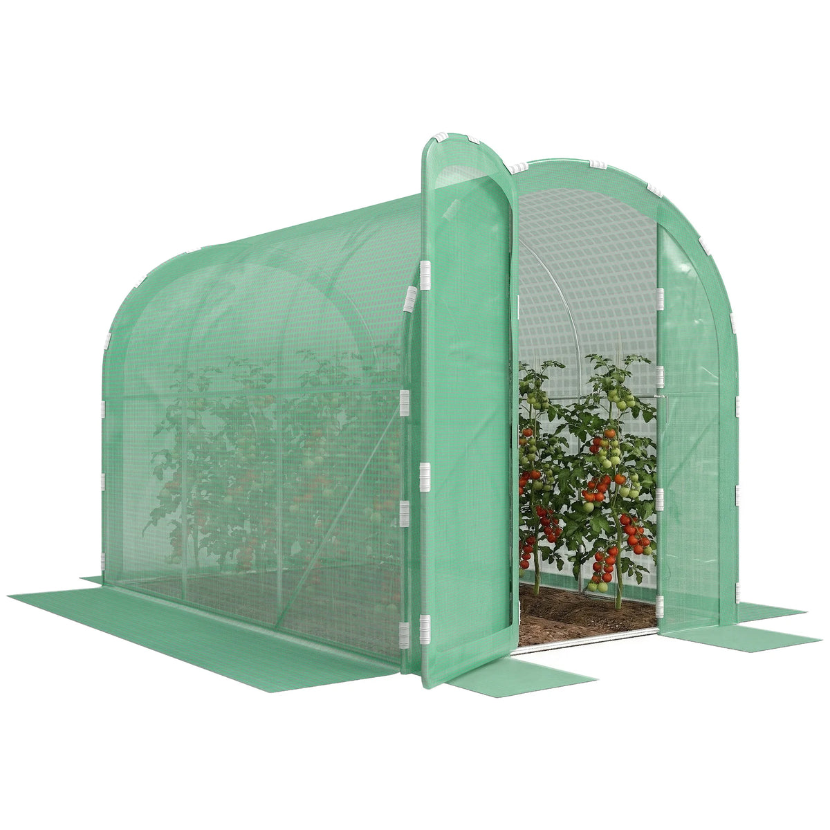 Walk-In Polytunnel Greenhouse with Hinged Door, 3 x 2 x 2m, Green