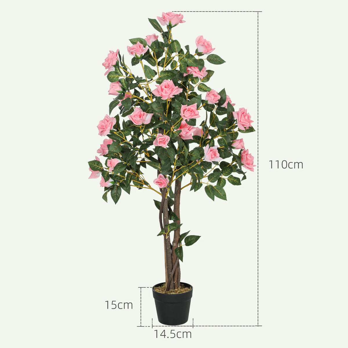 Set of 2 Artificial Rose Trees in Pot, Pink