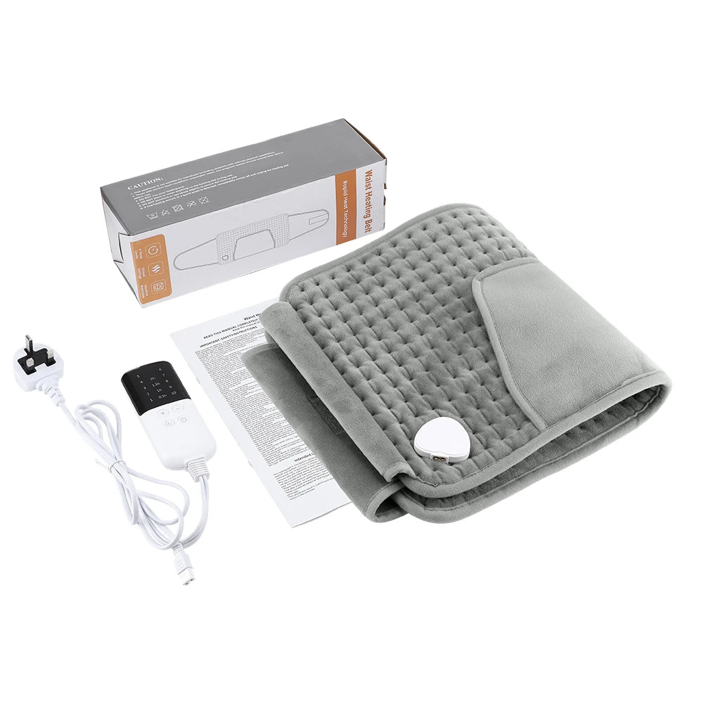 Electric Heating Pad Belt 60 x 30cm with Hand Warmer Pocket, 10 Heat Settings, UK Plug