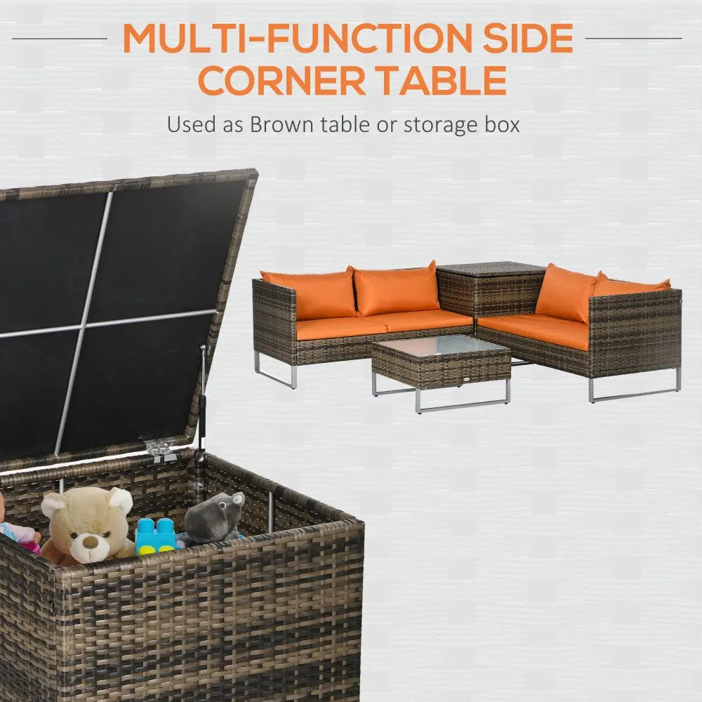 4 Piece Rattan Corner Sofa Set with Storage Table and Loveseats, Orange