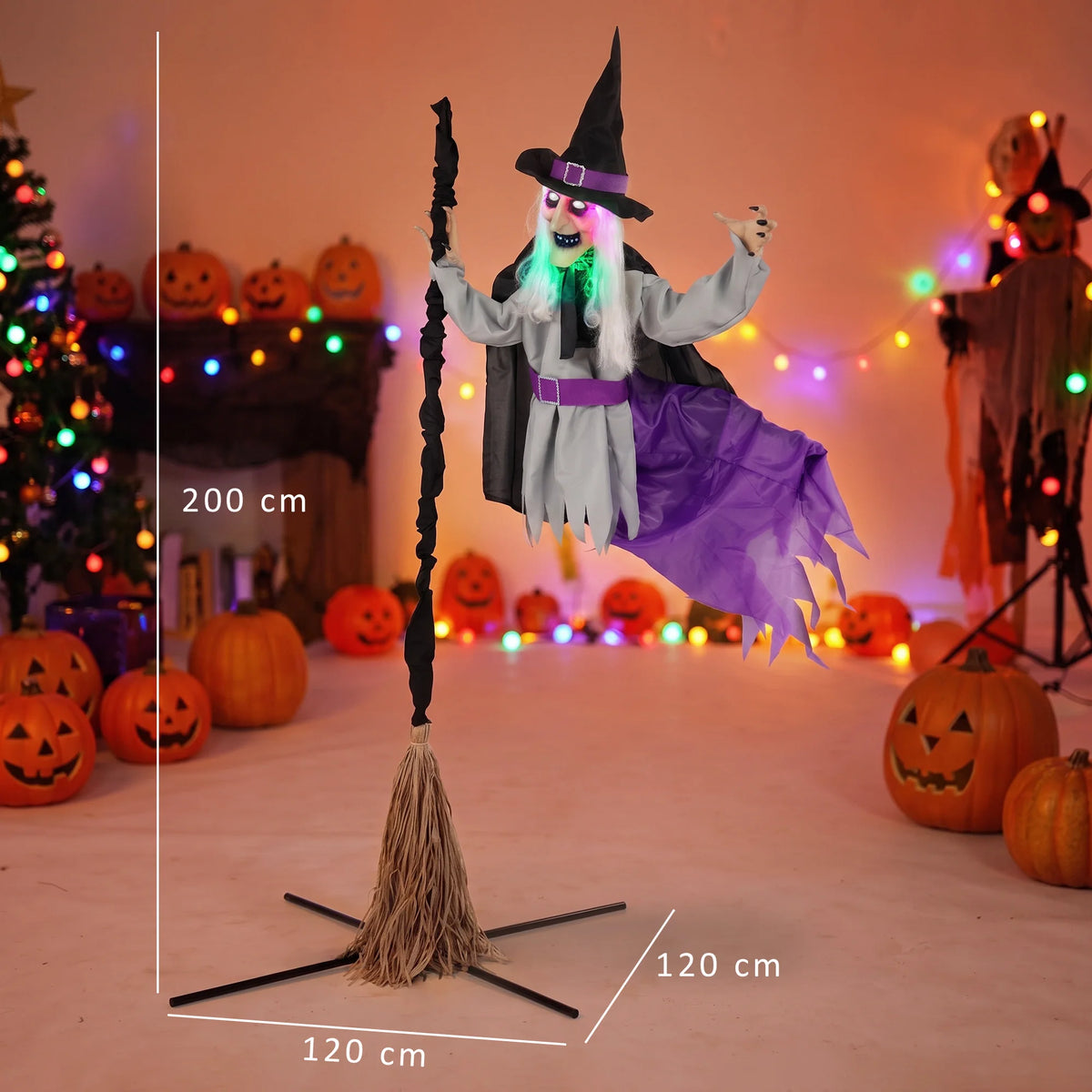 Raffia broom detail on a Halloween flying witch decoration