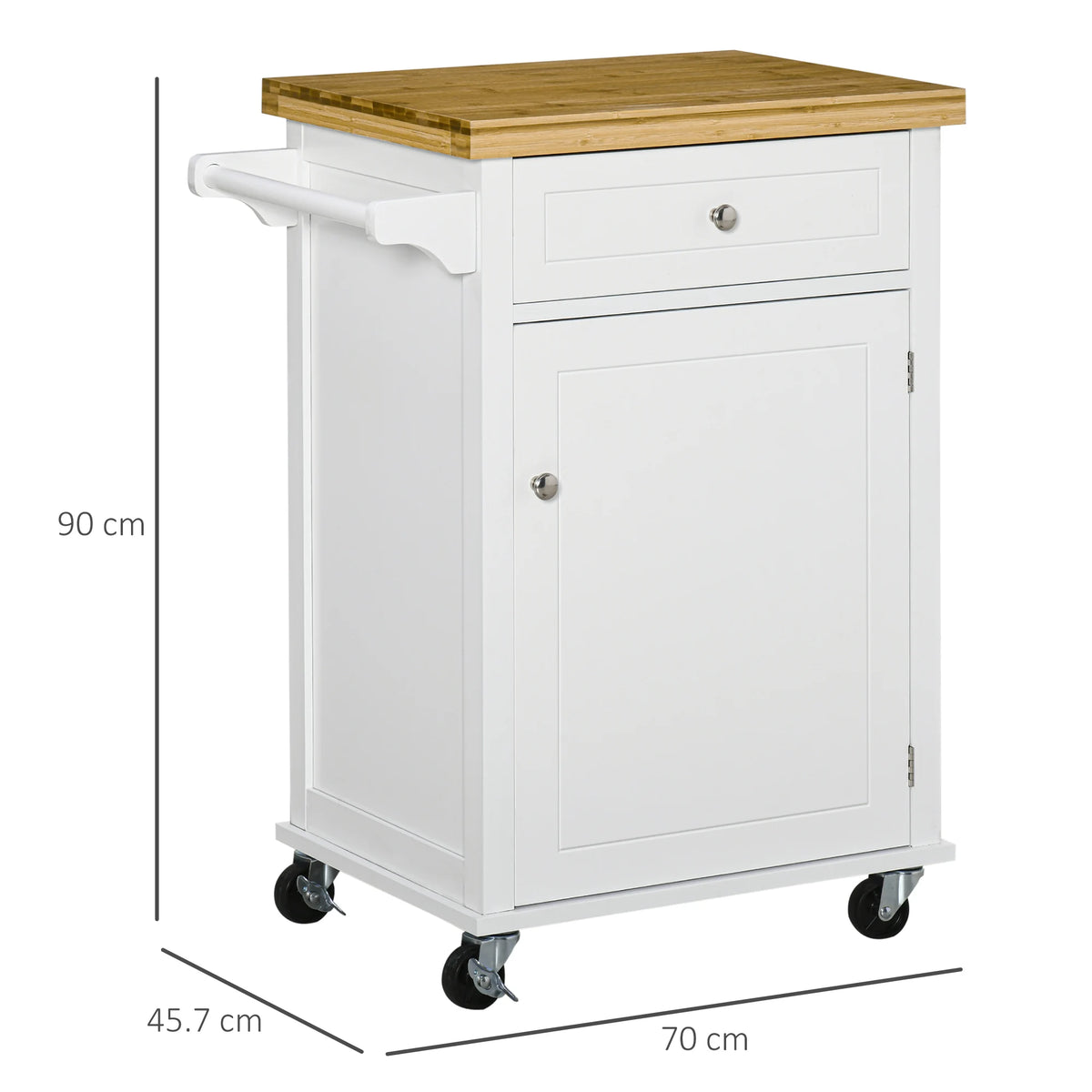 Rolling Kitchen Cart Storage Trolley with Drawer & Towel Rail, White