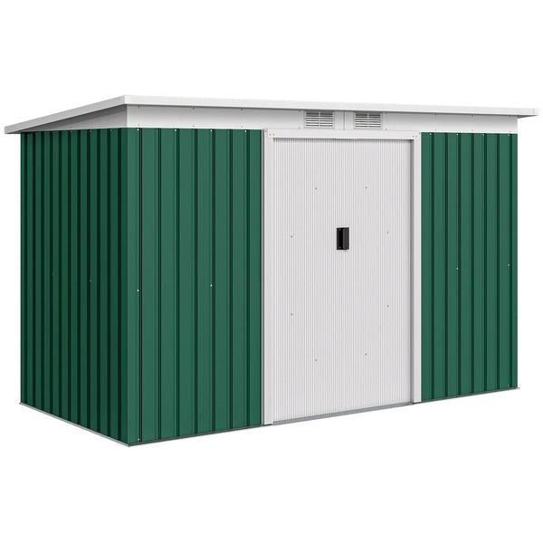 Galvanised Steel Garden Storage Shed, Dark Green