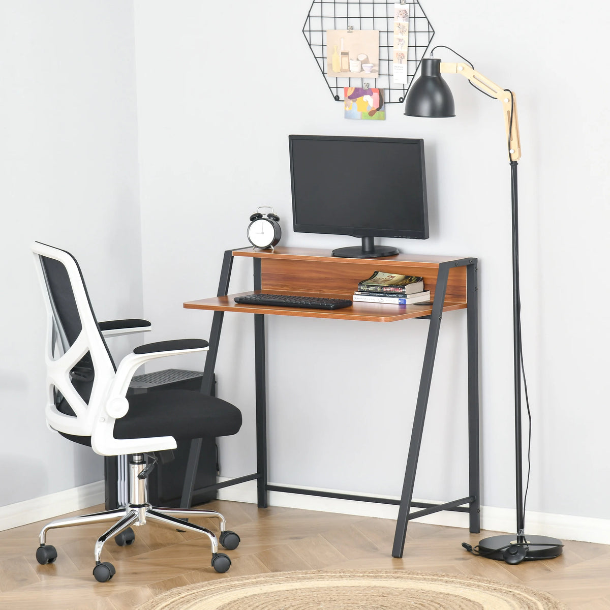 2-Tier Computer Desk with Storage Shelf and Metal Frame, 84 x 45 x 85cm