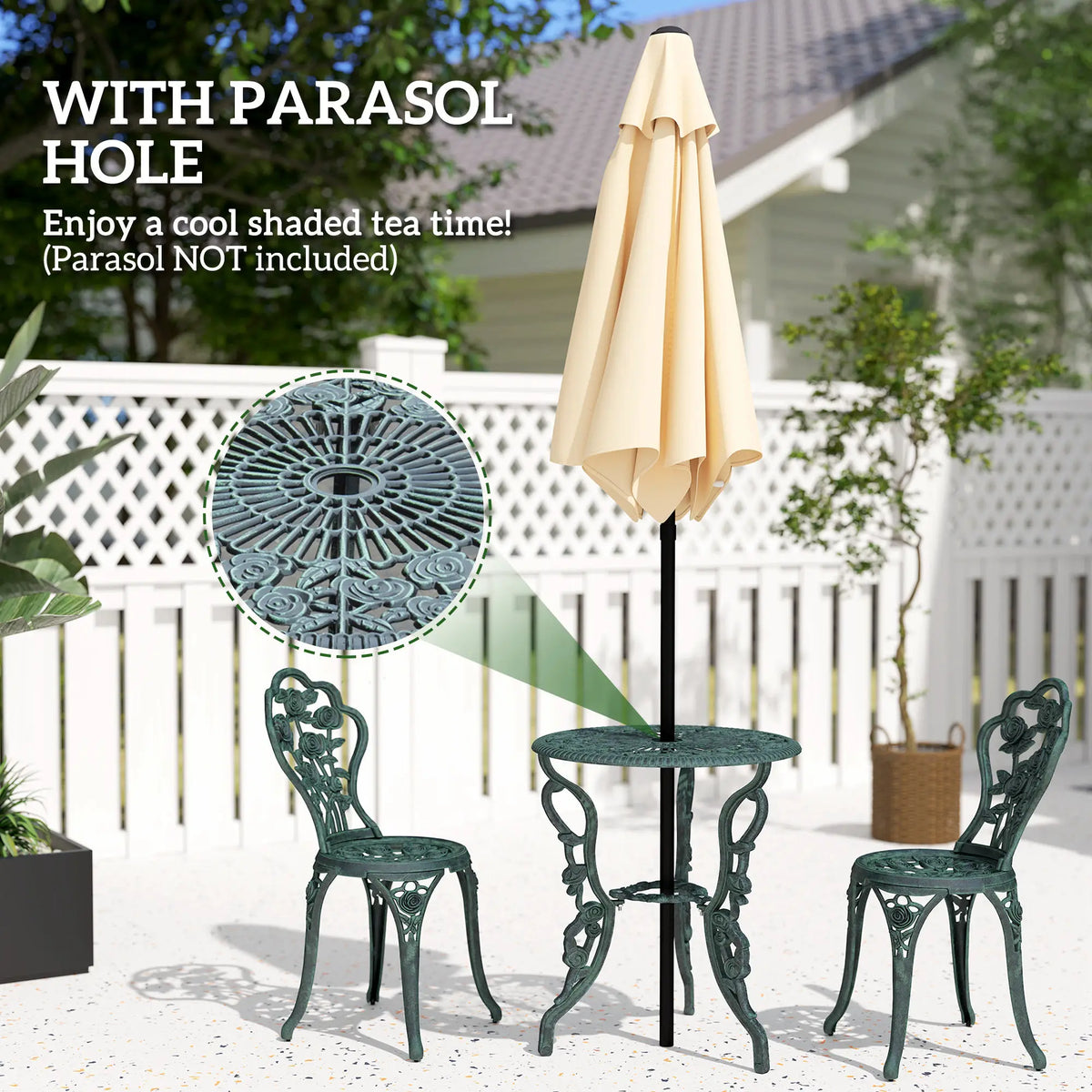 Cast Aluminium Outdoor Patio Garden Bistro Table & Chair Set, Green (3-Piece)