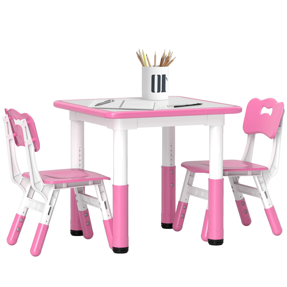 3 Piece Kids Table and Chair Set with 7 Table Heights and 3 Chair Heights Wipe Clean Arts and Crafts Grey