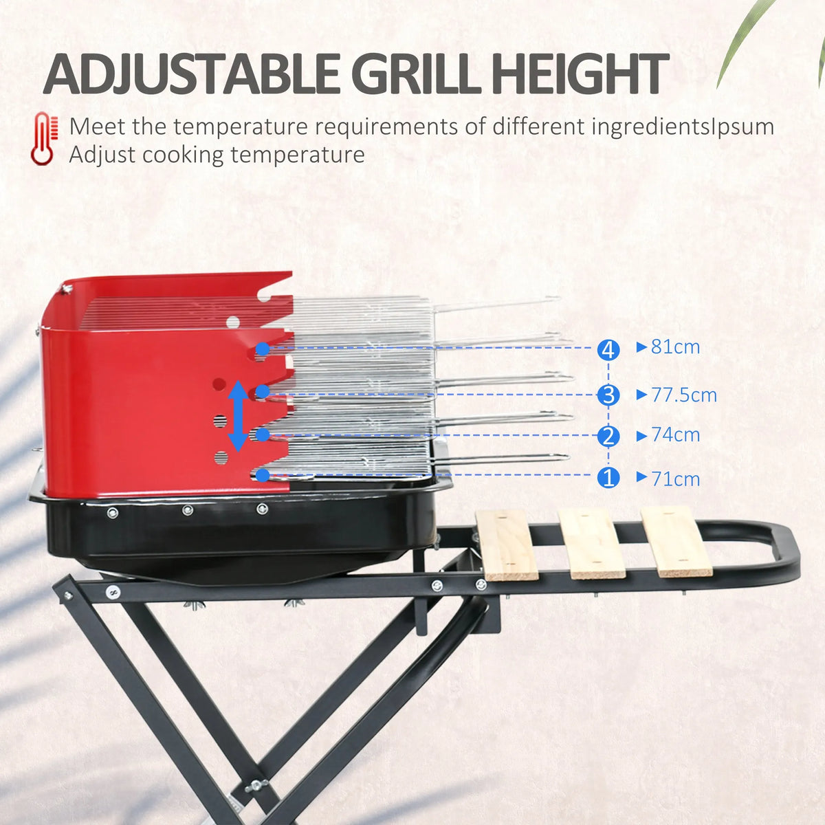 Foldable Charcoal Trolley Barbecue BBQ Grill Cooker Smoker with Wheels