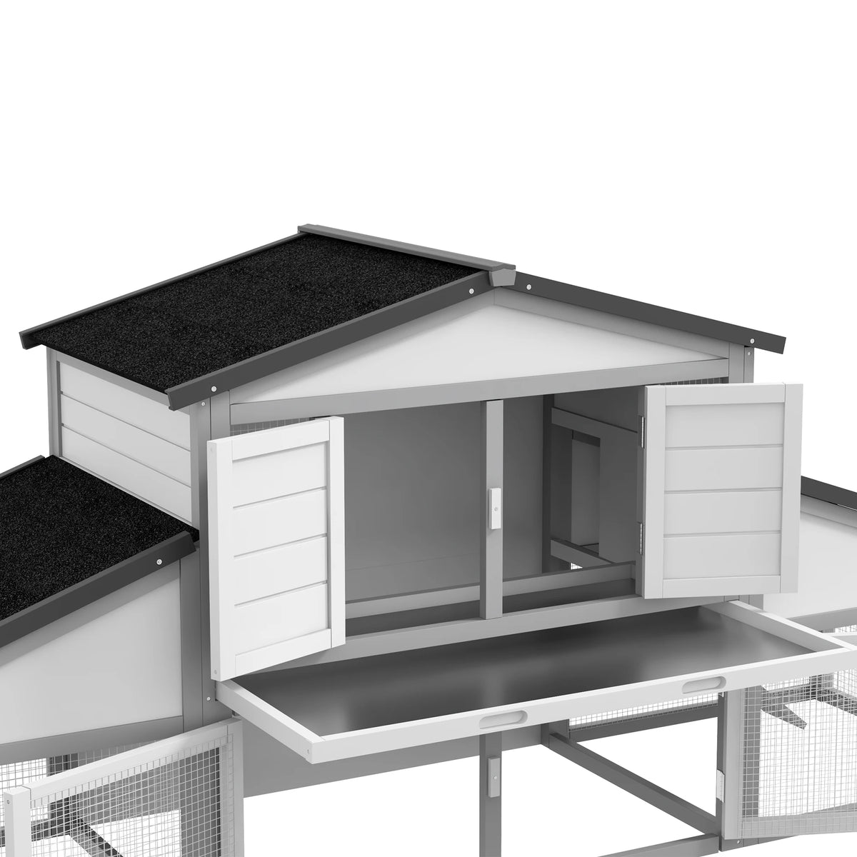 Large Rabbit Hutch with Run 2 Tier Elevated House Steel Wire Run Ramp Lockable Doors and Slide Out Tray Grey