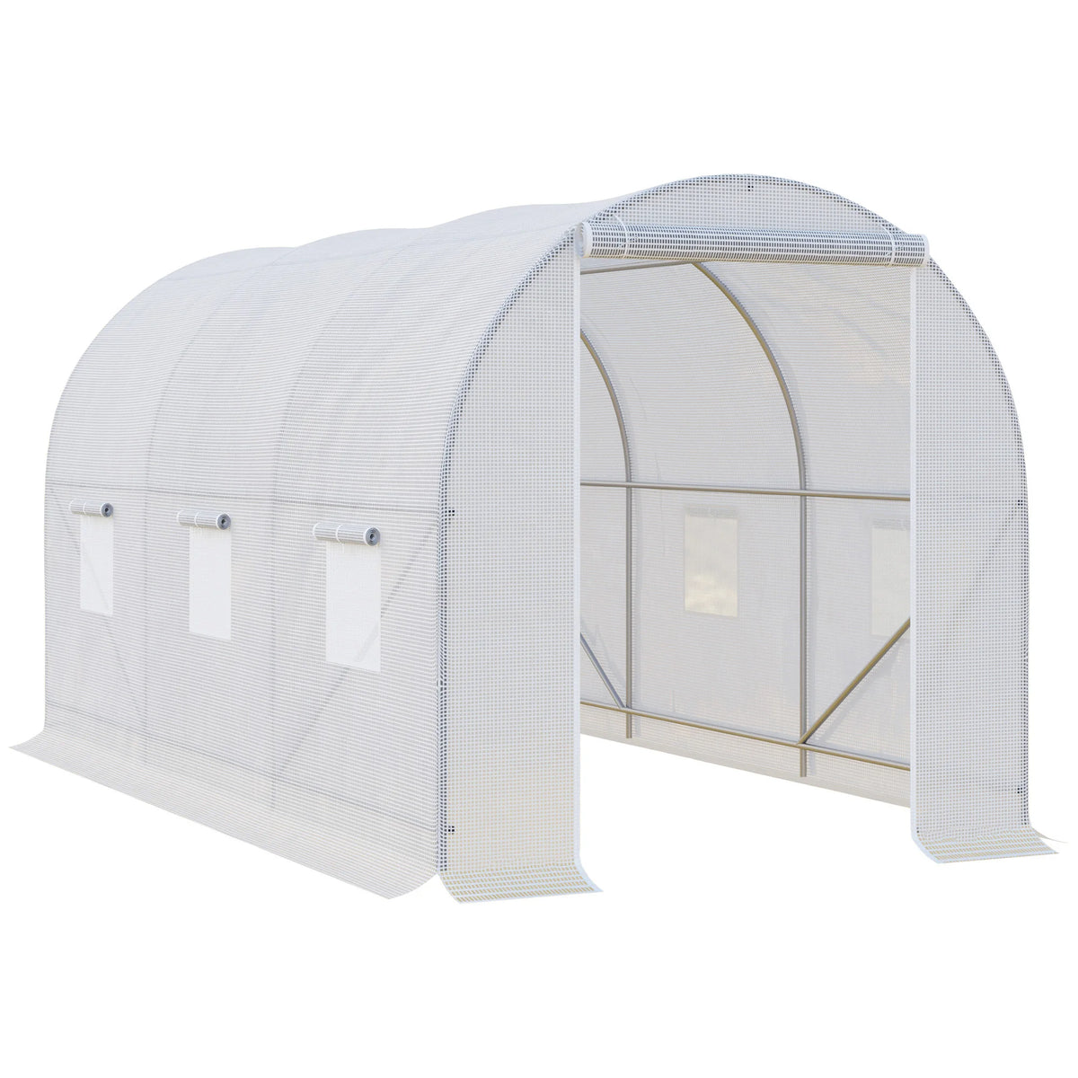 Walk In Polytunnel Greenhouse 3.5x2x2m with Mesh Windows Galvanised Steel Frame Grid Threaded PE Cover White