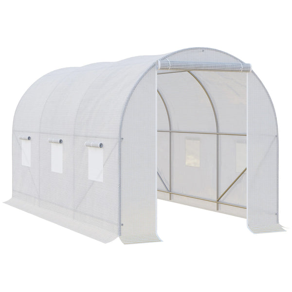 Walk In Polytunnel Greenhouse 3.5x2x2m with Mesh Windows Galvanised Steel Frame Grid Threaded PE Cover White