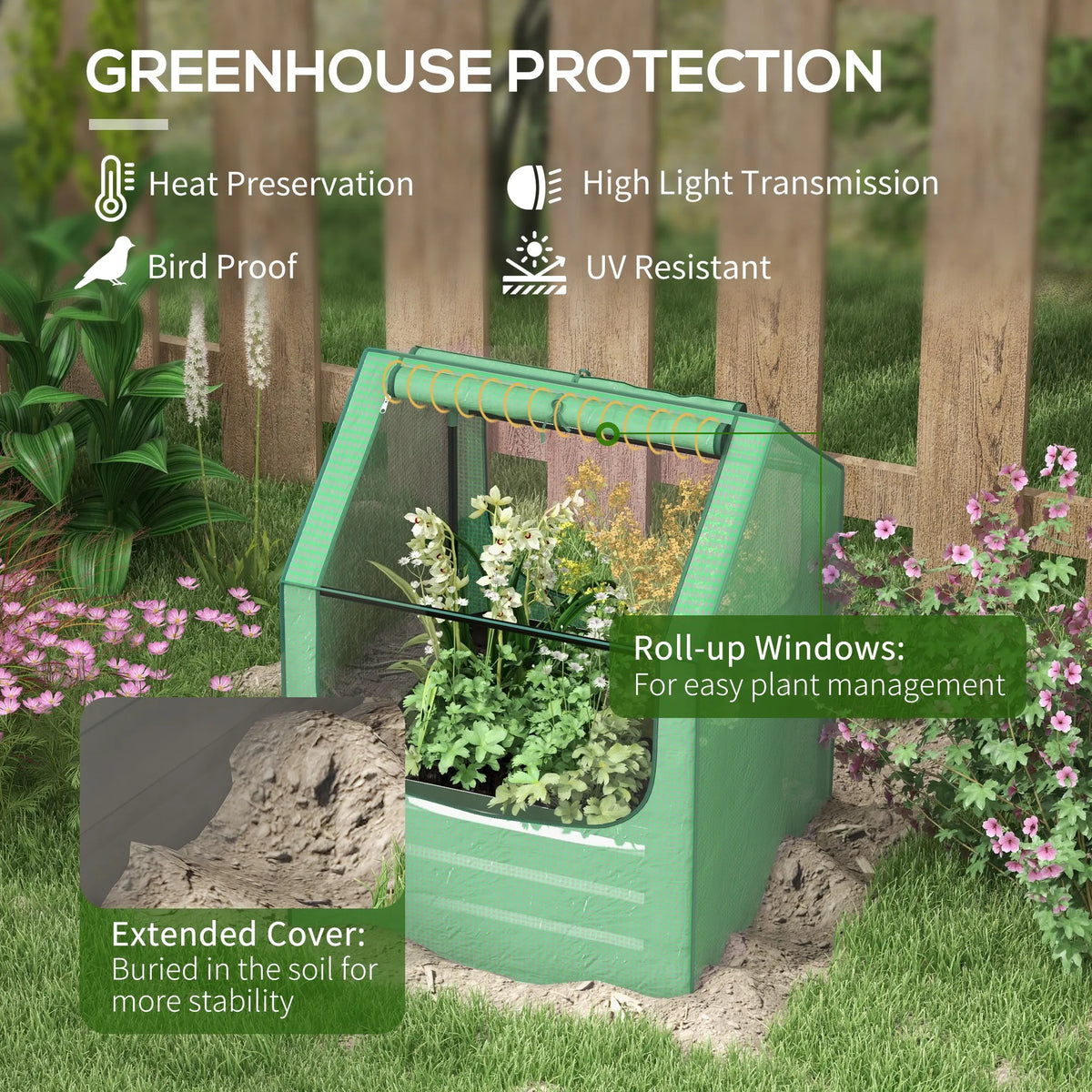 Raised Garden Bed with Mini Greenhouse, Outdoor Metal Planter Box with Cover, for Herbs and Vegetables