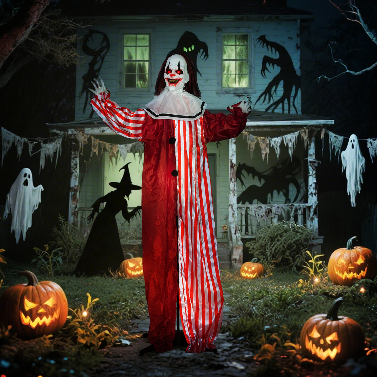 Sound Activated Halloween Animatronic Clown with Red Light-Up Eyes